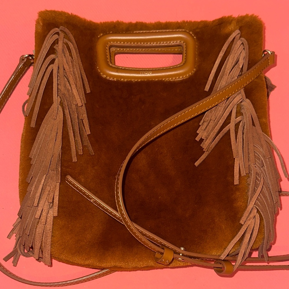 Maje Brown Fringe Shoulder Bag - Picture 1 of 6